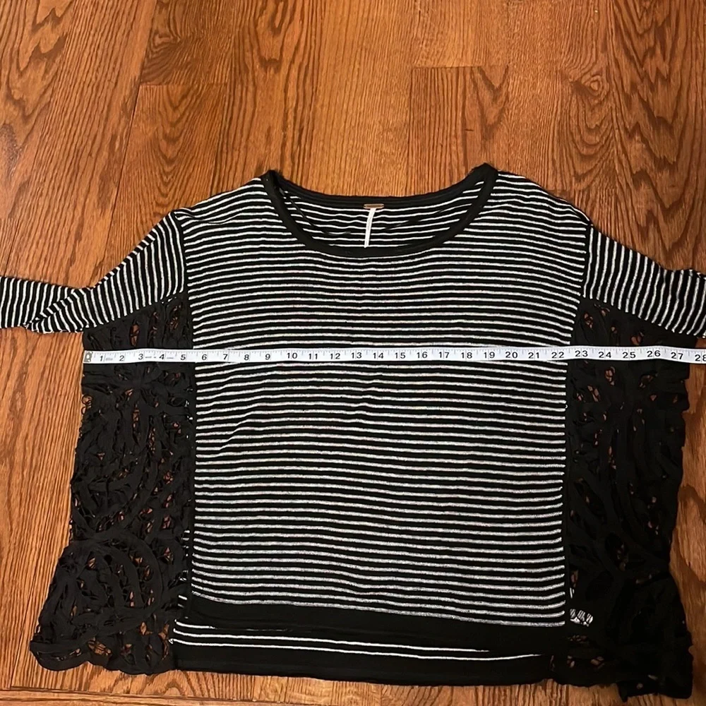 Free People stripped high low top / lace cut out exposed sides sz S oversized
